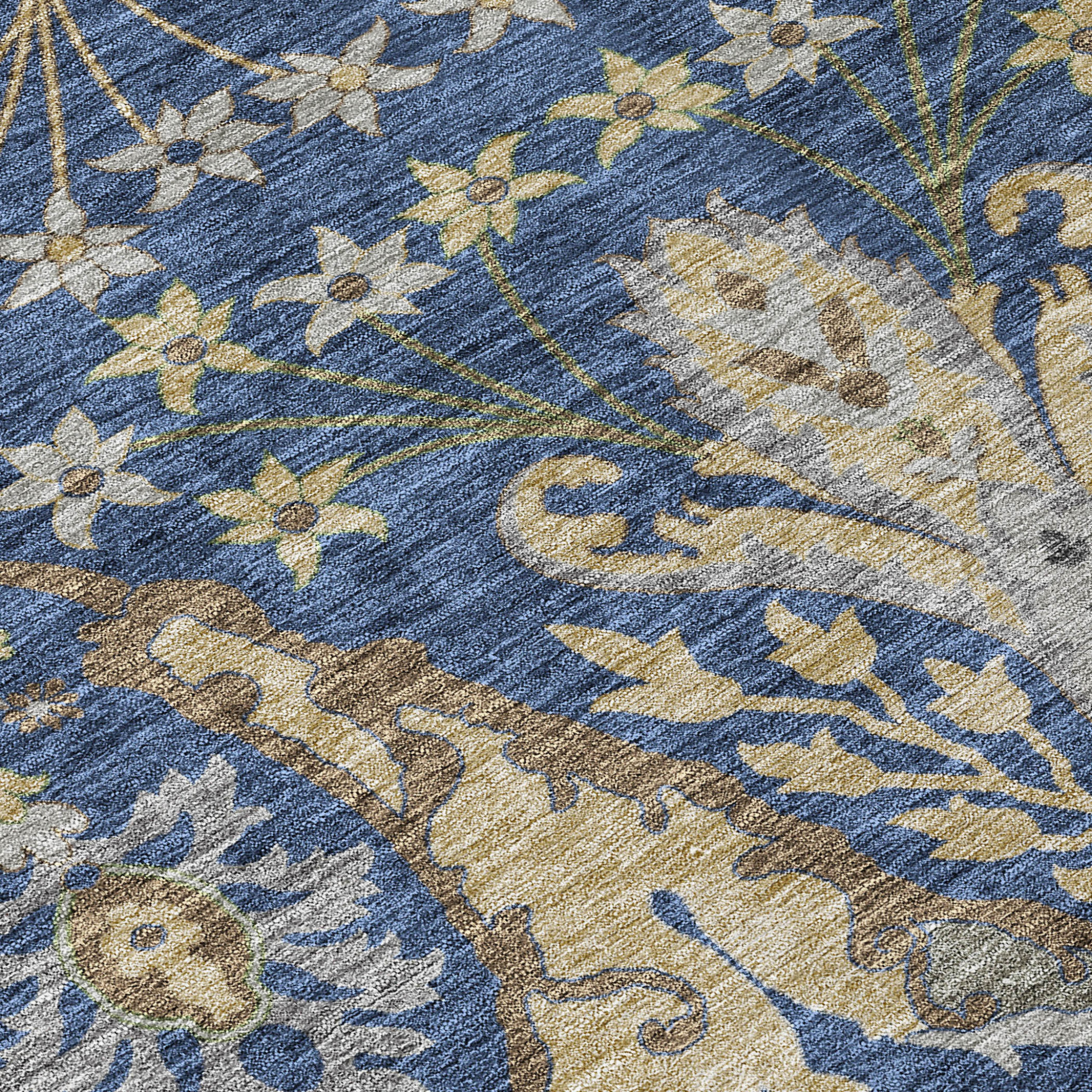 HomeRoots 605290 5 x 8 ft. Navy Blue, Green & Brown Floral Washable Indoor & Outdoor Rectangle Area Rug