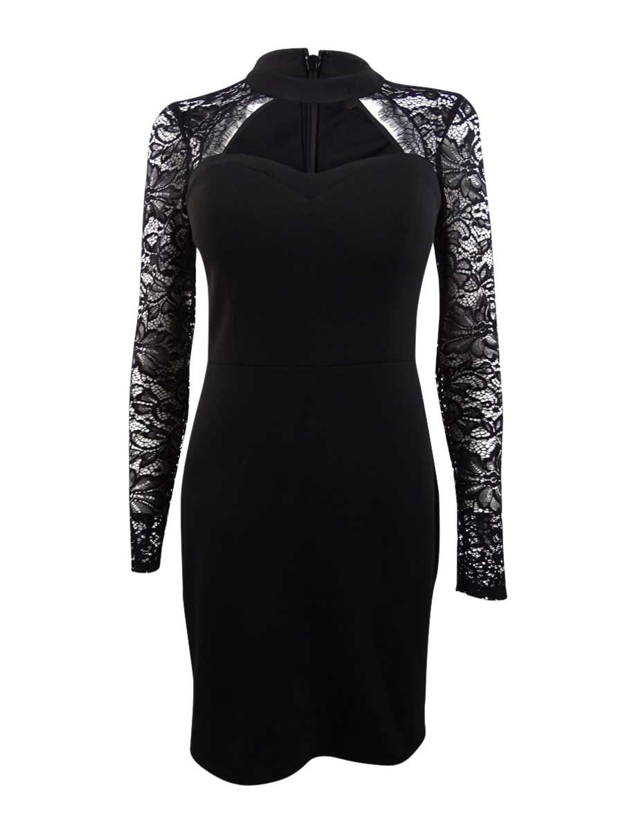 guess-guess-women-s-lace-sleeve-bodycon-dress-2-black-walmart
