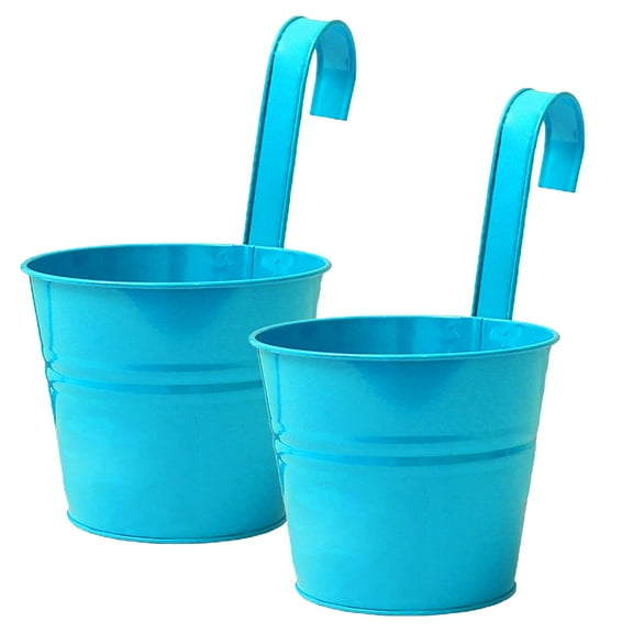 2pcs Metal Iron Hanging Flower Pots 4 x 6In Balcony Garden Plant Planter Baskets Fence Bucket Pots Flower Holders
