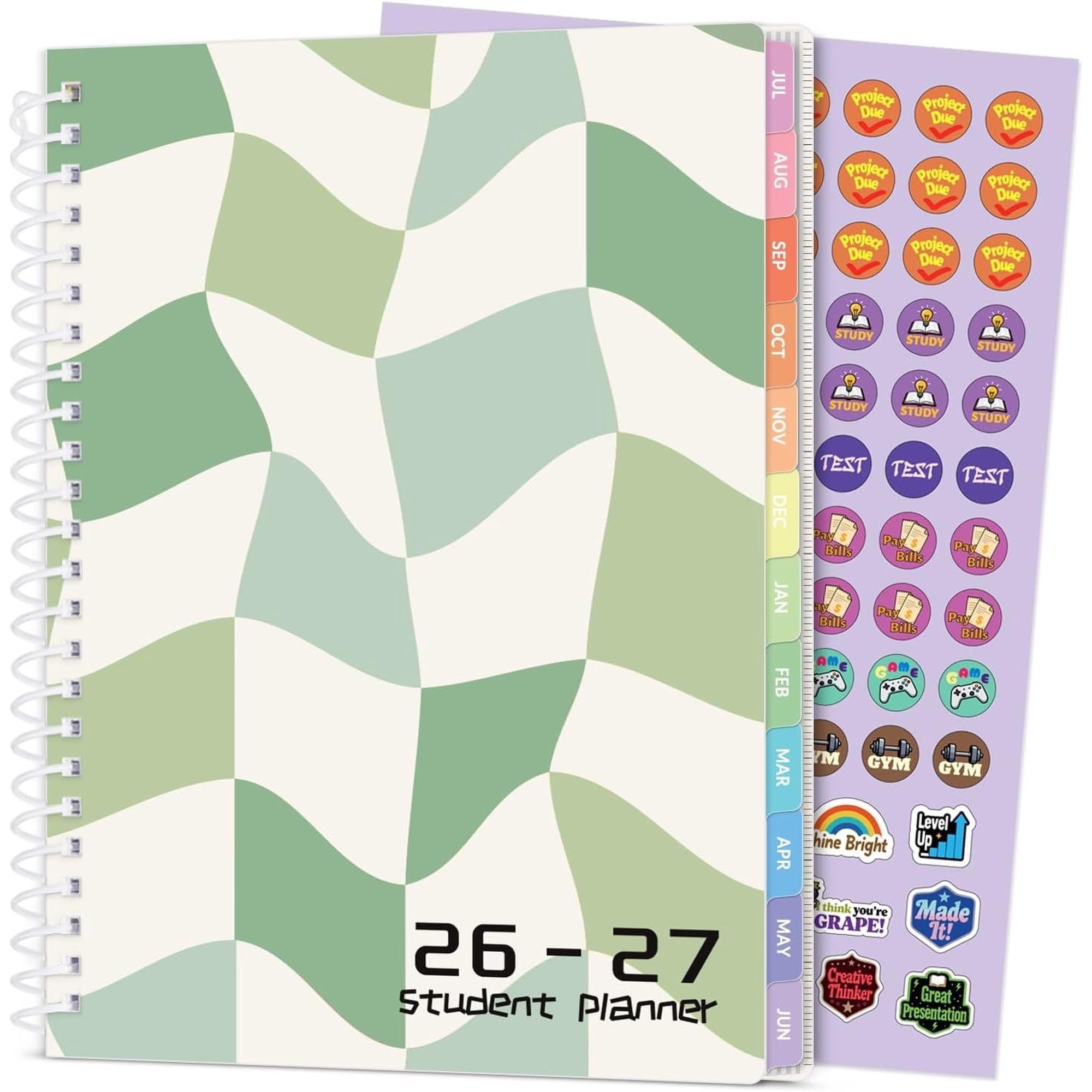 Student Planner 2026-2027 Middle or High School Datebooks Student Planner for Academic Year Jul. 2026 - Jun. 2027 6.5 x 8.3 Lesson Plan Book with Bookmark Planning Stickers Green Waves