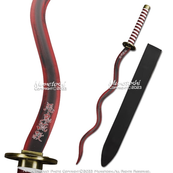 Munetoshi 40” Steel Obanai Iguro Nichirin Katana Serpent Kris Samurai Sword Demon Red