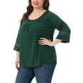 thumbnail image 4 of Agnes Orinda Women's Plus Size Tops Long Sleeve Crochet Panel Hollow Out Pleated Casual Tunics Blouse 3X Dark Green, 4 of 6