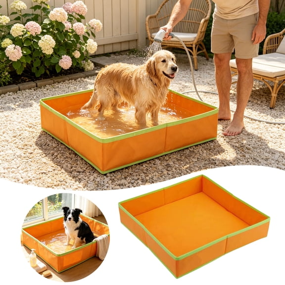 Foldable Pet Pool For Small Dogs & Cats, Portable Paddling Pool With Non- Bottom, Collapsible Outdoor Water Basin For Dog Bathing, Cooling & Playtime,Orange - 50Cm