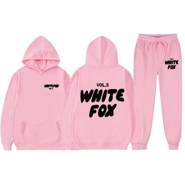 2025 White Fox Unisex Letter Print Loose Hoodie Pants Set