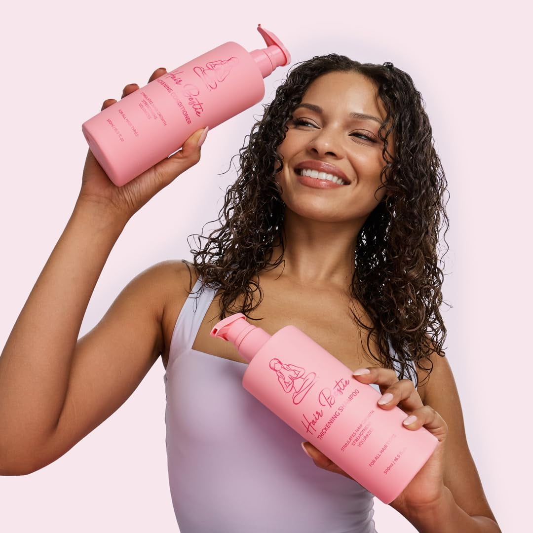 Karma Beauty Hair Bestie Thickening Shampoo and Conditioner Set | Brazilian Keratin & Coconut Oil | Frizz Control, Shine & Smoothness | Hydrating Hair Care Bundle for All Hair Types Women & Men