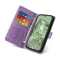 thumbnail image 5 of Designed for Google Pixel 8A Case Wallet,Women Flip Folio Cover with Butterfly & Flower Embossed PU Leather Stand Credit Card Holders Slots Wrist Strap Shockproof Phone Case,Purple, 5 of 10