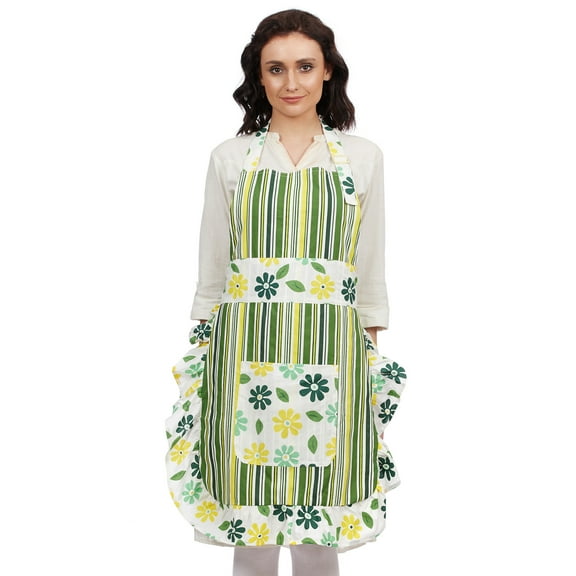 In-Sattva Home 100% Pure Cotton Bohemian Print Adjustable Women's Bib Apron with Pockets; Dk Yellow