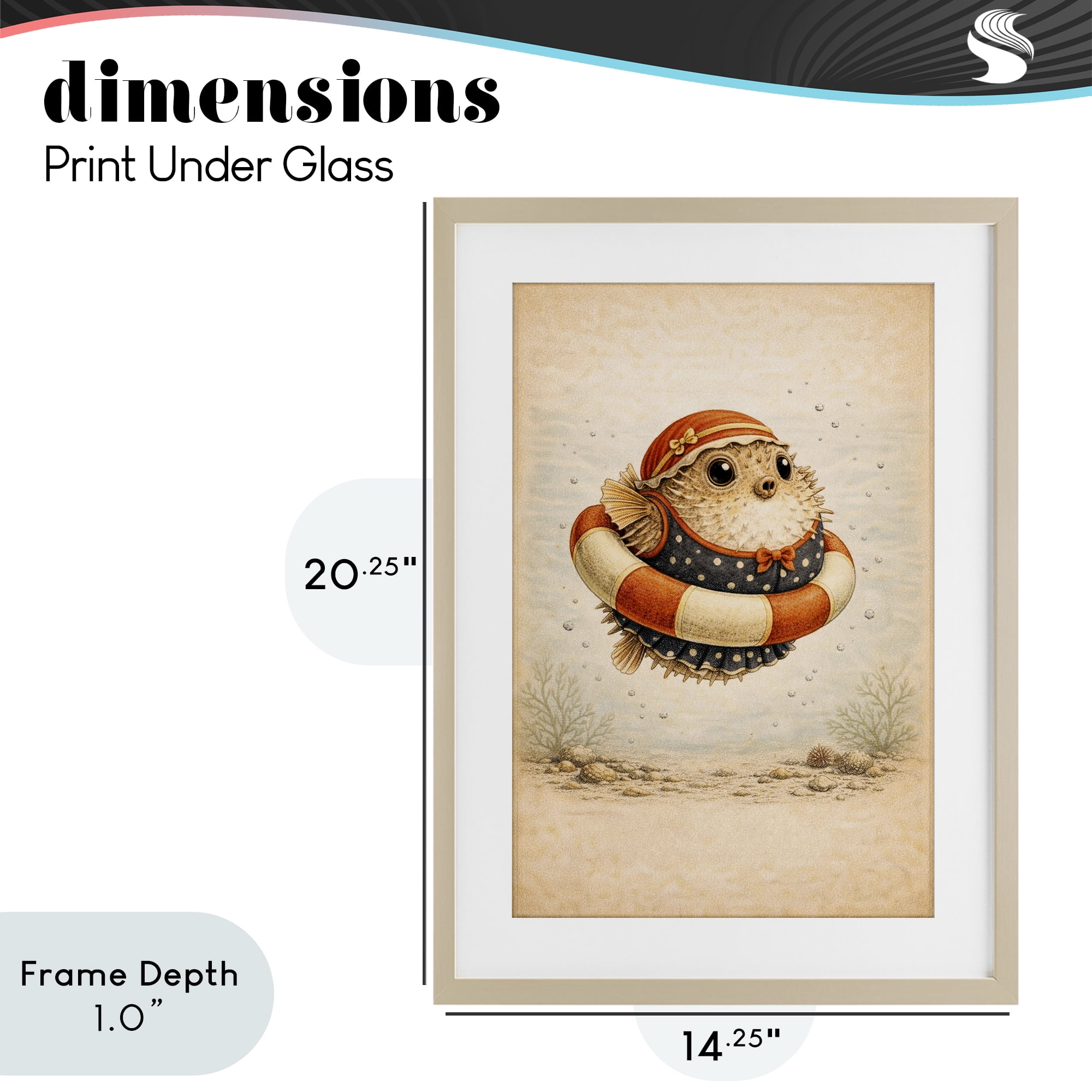 Stupell Industries Pufferfish Of Maritime Bathing Society Birch Framed Print Under Glass, design by Grotto Studios