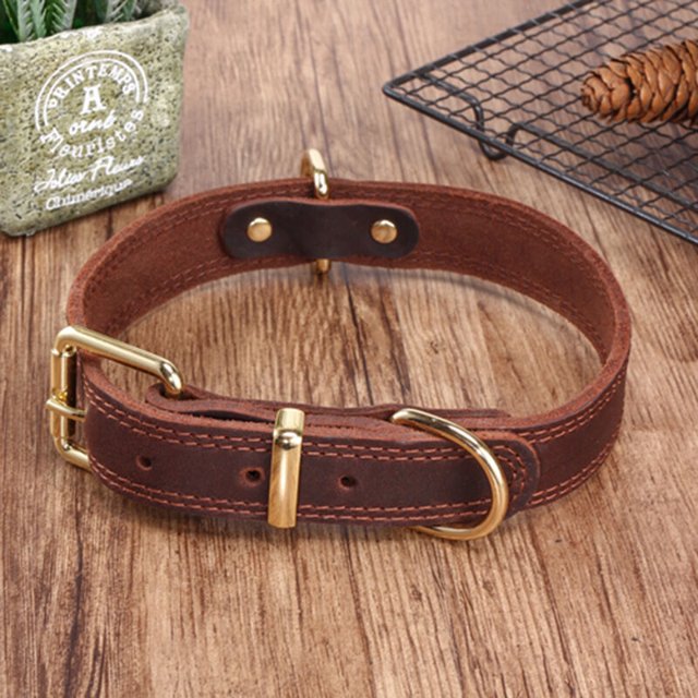 K-9 Collar de perro de cuero genuino ajustable y acolchado resistente (marrón, XXL de ancho para cuello de 58 cm a 73 cm)