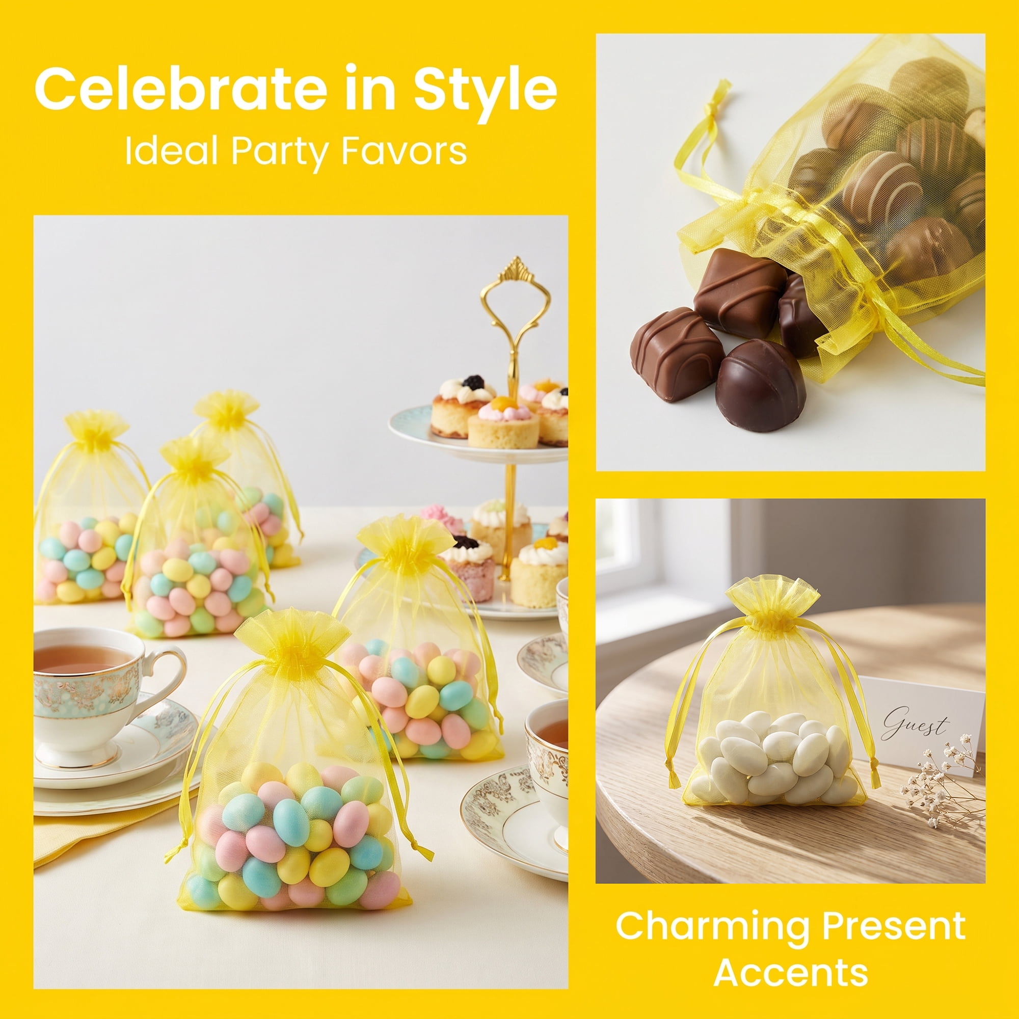 Unique Bargains Multi-Purpose Gift Bags with Handles for Events Yellow 3.5" x 4.7"