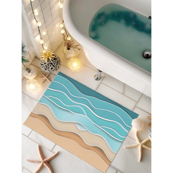 Doormat Teal Blue Waves Front Door Mat Non Slip Absorbent Low Profile Floor Mat Abstract Water Lines Welcome Mats Entryway Rug for Entrance Kitchen Porch Indoor Outdoor Home Decor 16"x24"