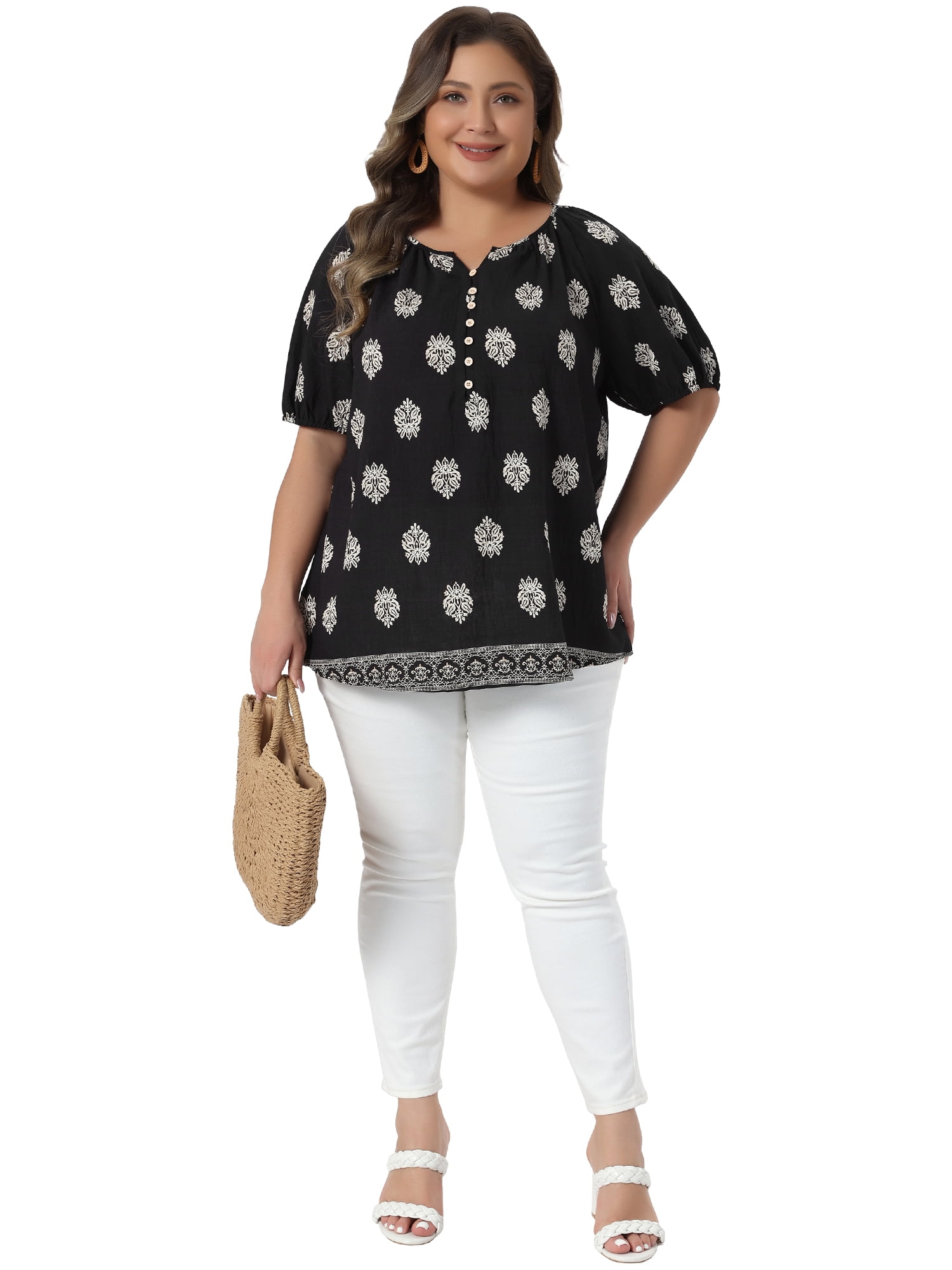 DARING DIVA Women's Plus Summer Top V Neck Short Sleeve Blouses 3X Black