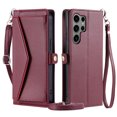 thumbnail image 2 of Dteck Crossbody Wallet Case for Samsung Galaxy S25 Ultra,Magnetic Leather Card Slot Cash Pocket Case Shockproof Kickstand Full Body Protection Cover with Shoulder Strap/Wrist Strap,Winered, 2 of 7