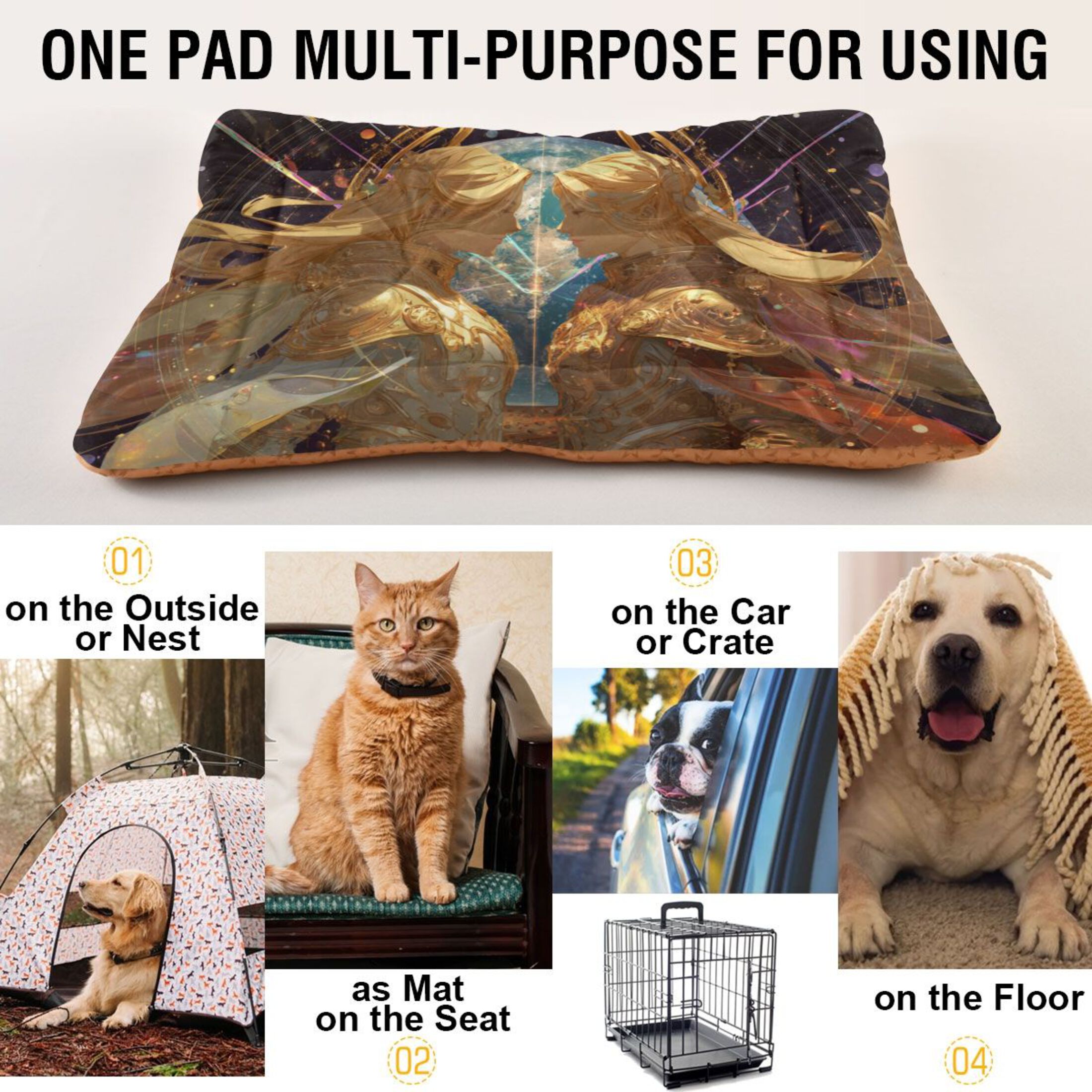 Cozy Mat Pet Bed Indoor Outdoor Warm Soft For Cat Dog Puppy(S/M) Golden Armor Angel
