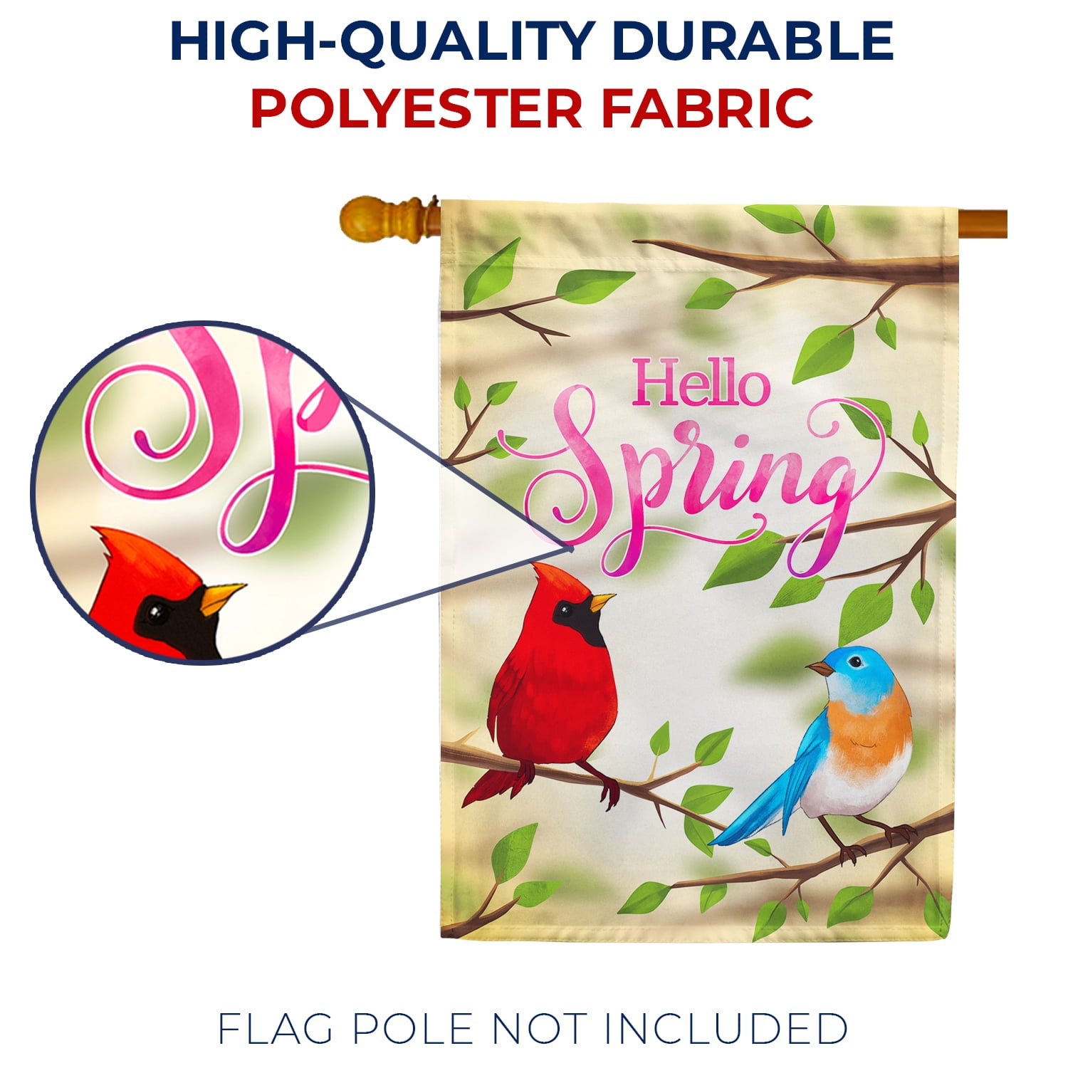 America Forever Hello Spring House Flag 28 x 40 inches Double Sided Colorful, Summer Birds, Cardinal - Seasonal Yard Lawn Outdoor Decorative Spring Bluebird House Flag