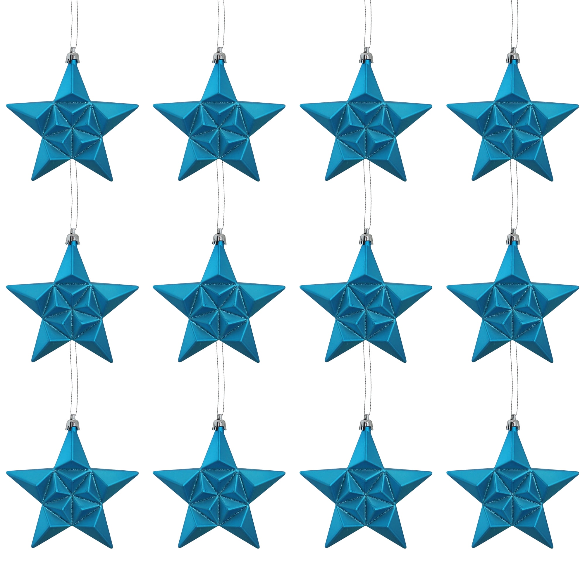 DAK 12ct Matte Turquoise Blue Glittered Star Shatterproof Christmas Ornaments 5" (127mm)