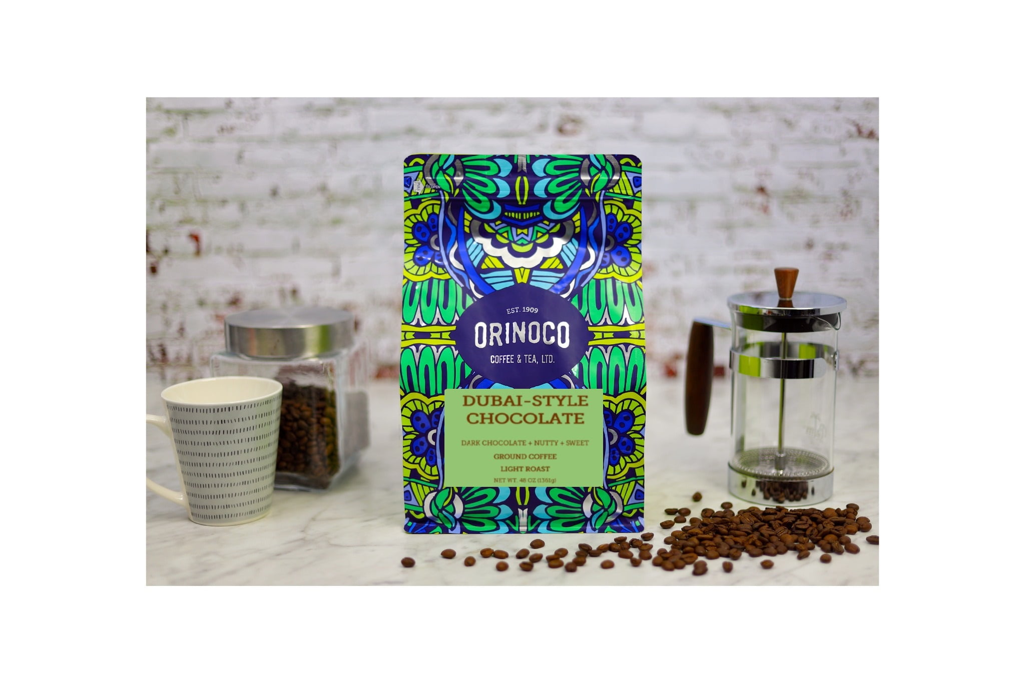 Orinoco Dubai-Style Chocolate Flavored Coffee 3lb bag, Light Roast, Ground Coffee, 100% Arabica beans