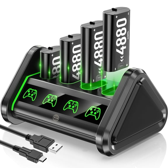 Upgraded Rechargeable Battery Pack for Xbox Controller, 4x4880mWh Xbox Rechargeable Batteries Pack Charger Station for X Box Series X|S, X-Box One S/X/Elite Controller