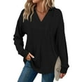 thumbnail image 2 of LWITHSZG Hoodies for Women Casual Loose Drawstring V Neck Long Sleeve T Shirts Fall Winter Fashion Hooded Sweatshirt Going Out Tops, 2 of 7
