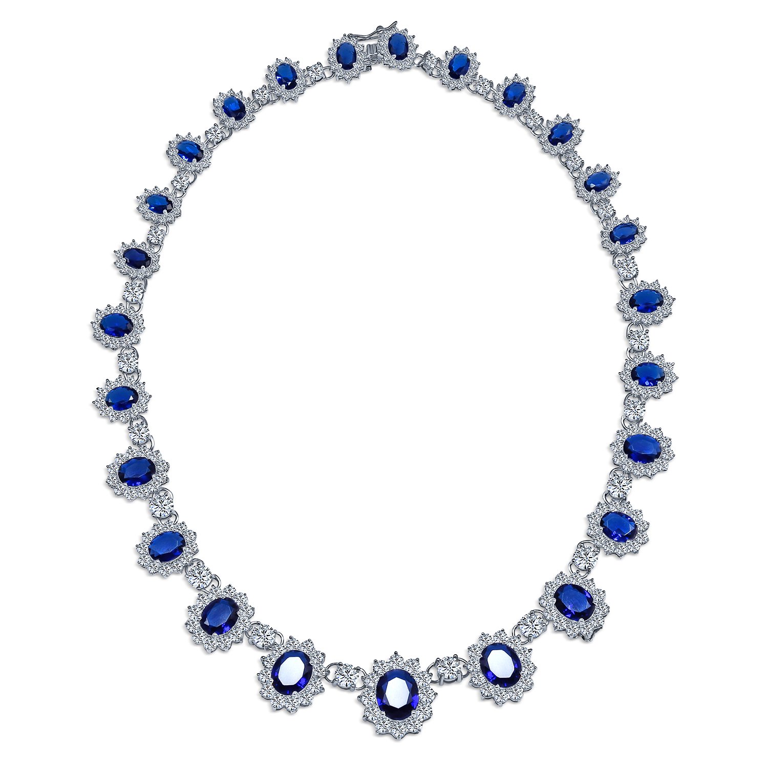 Bling Jewelry Womens Vintage Style Elegant Oval Crown Halo Blue Sapphire CZ Statement Necklace