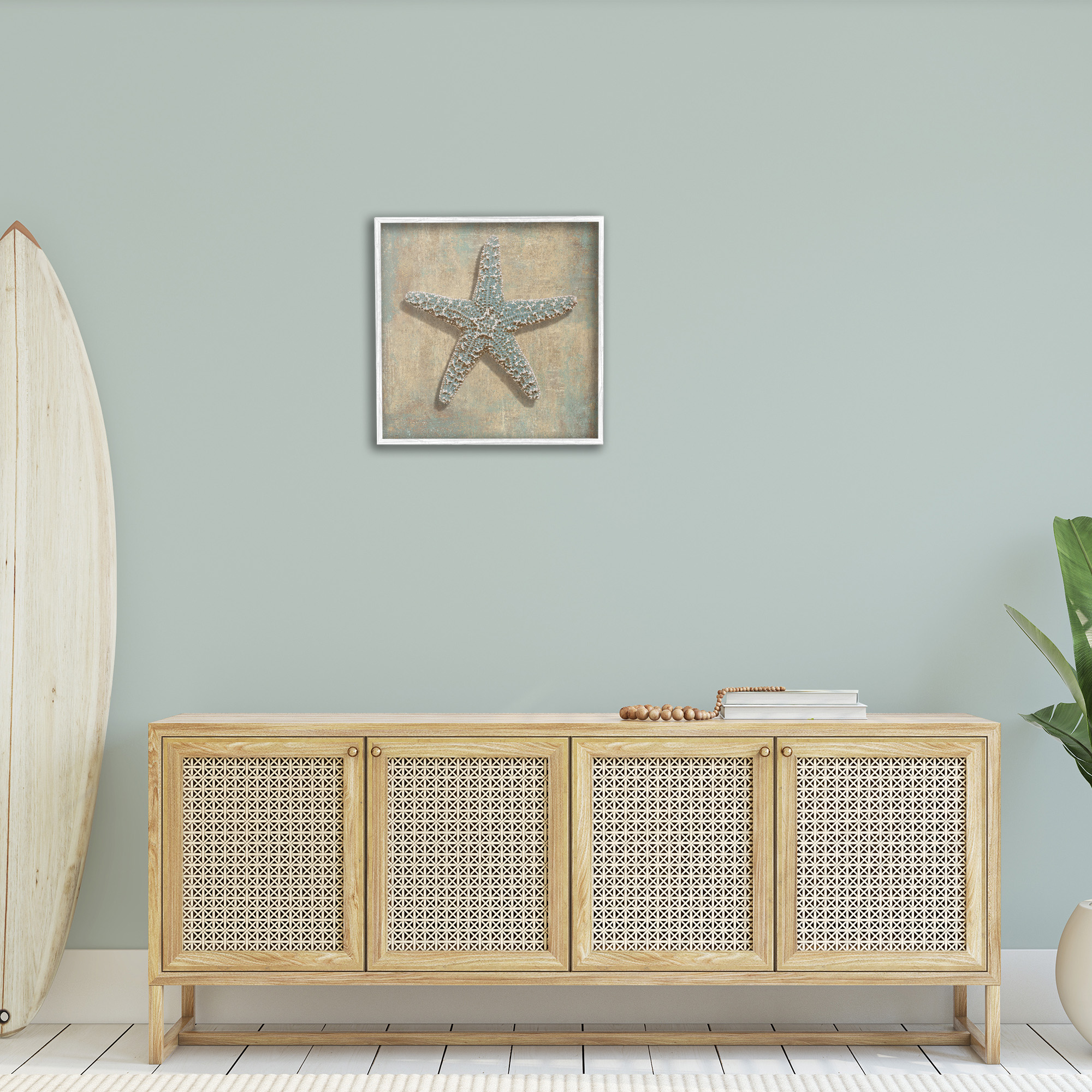 Stupell Industries Starfish Beach Objects Design Nature Painting White Framed Art Print Wall Art, 24 x 24