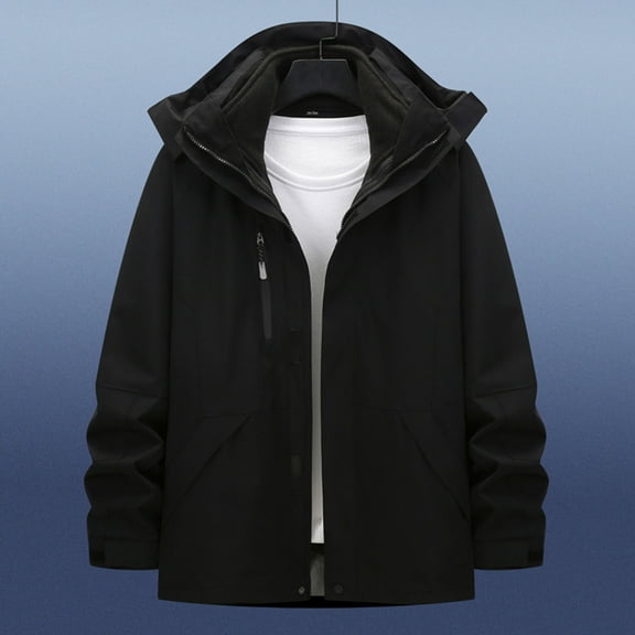 Donemore Men's Solid & Color Block Zipper 3-in-1 Detachable Workwear Outdoor Hooded Windbreaker Jacket Long Sleeve Casual Coat