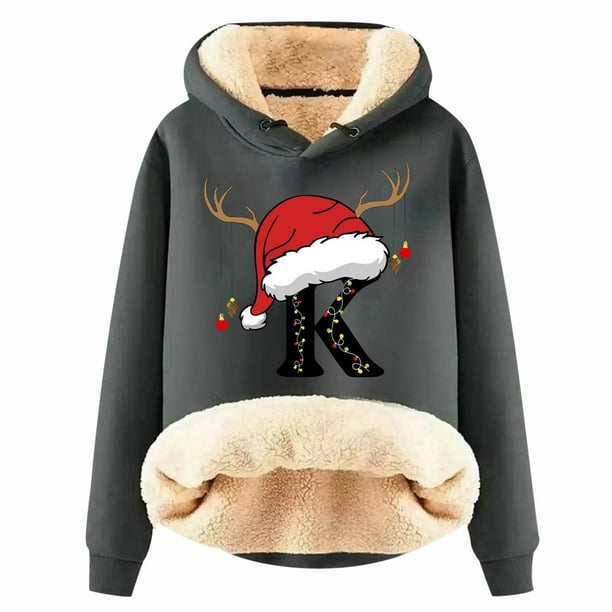 WILLBEST Sudadera Larga para Mujer, Sudadera con Capucha Estampada con Letras Navideñas, Espalda de Lana, Cálida, de Invierno, Estilo Pullover, Tops, Sudadera de Moda 1063 Grande