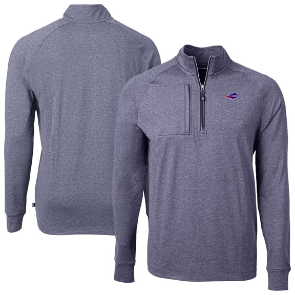 Men's Cutter & Buck Heather Navy Buffalo Bills Big & Tall Adapt Eco Raglan Quarter-Zip Jacket