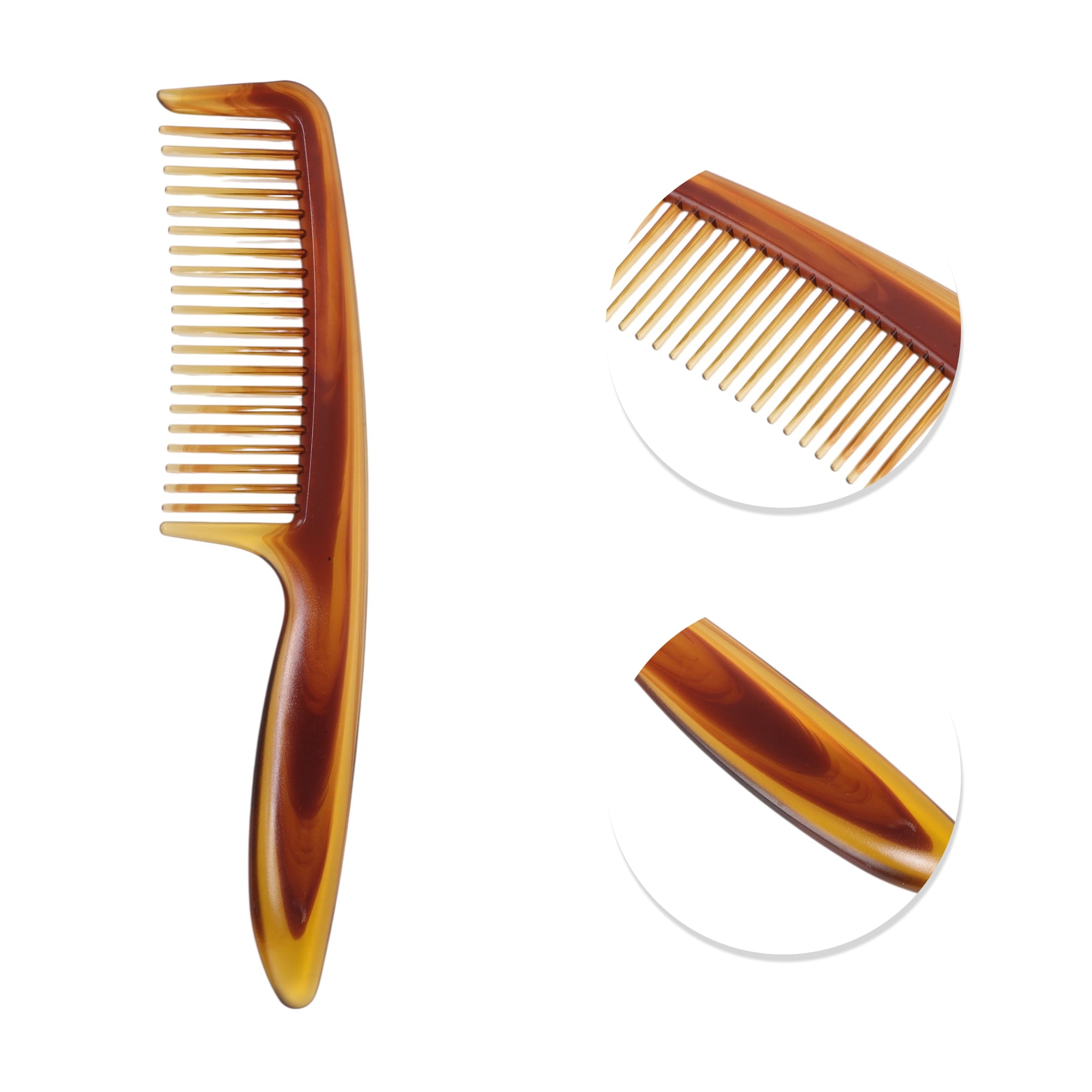 Unique Bargains 1 Pc Women Durable Two-Color Handle Flat Comb for Curly Hair Amber