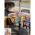 thumbnail image 4 of Easter Bunny Outdoor Tablecloth - 54x54 Inch Square Dining Table Cover, Colorful Eggs Spring Tulips Flower Grey Wooden Waterproof Outdoor Table Cloth with Umbrella Hole & Zipper for Picnic/Patio, 4 of 7
