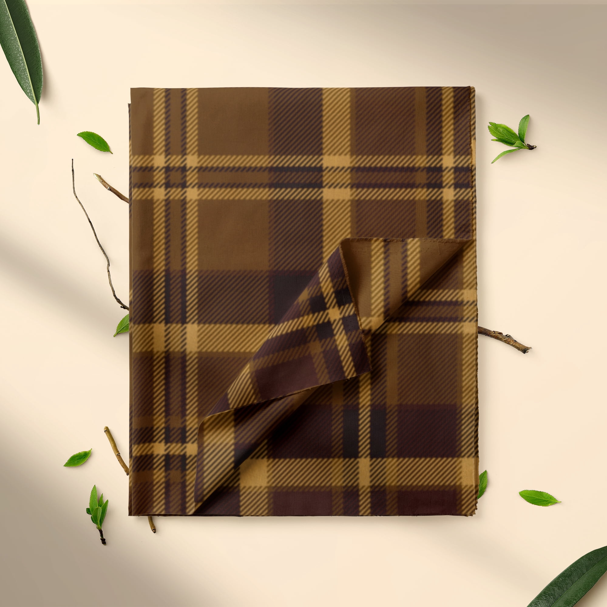 Mainstays 1.5 Yards 100% Cotton Light-weight Flannel Plaid Check, Brown, 42" Wide for Crafts