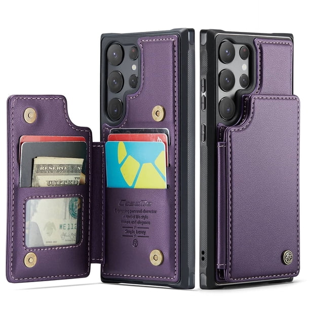 Funda para Samsung Galaxy S23 Ultra con tarjetero, funda tipo cartera para hombre y mujer con bloqueo RFID, funda de piel resistente con soporte y cierre magnético, a prueba de golpes