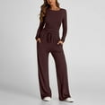 thumbnail image 3 of Women's 2 Piece Sets Fall Long Sleeve Cropped Top and Wide Leg Pants Casual Crew Neck Shirt Outfits Suits (Wine 2XL), 3 of 6