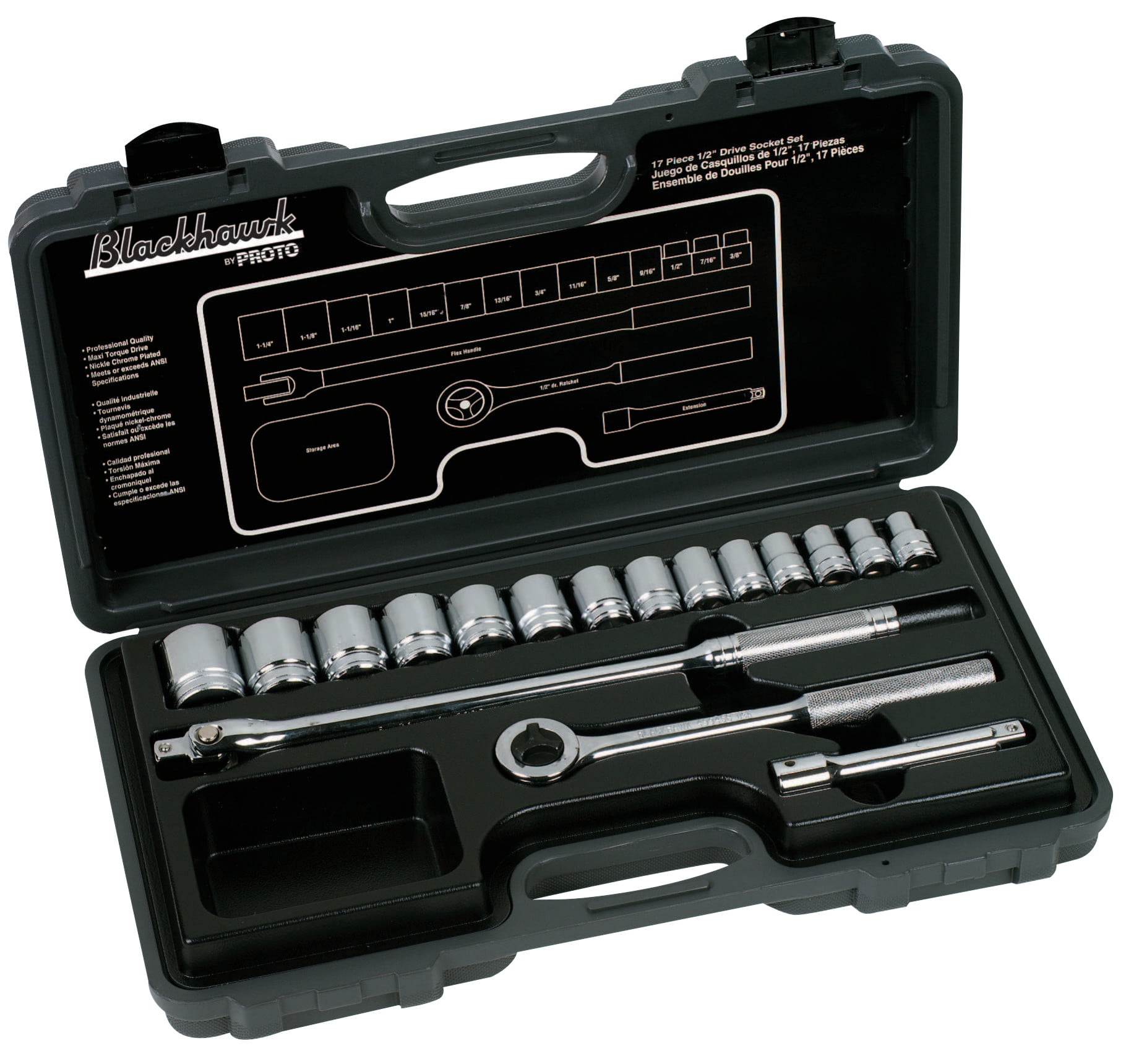Blackhawk 17 Piece Standard Socket Set, 1/2 in, 6 Point/12 Point