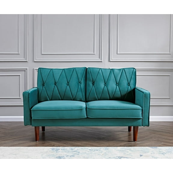 US Pride Furniture Feemster 57.5'' Velvet Square Arm Loveseat, Blue/Green