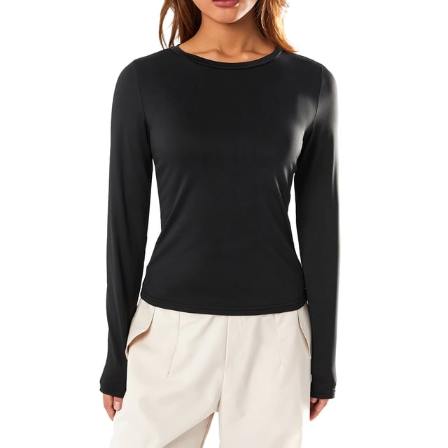 Gupgi T-Shirts Décontractés à Manches Longues pour Femmes Printemps Ajusté Pulls Base Tees Tops