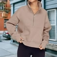 thumbnail image 2 of Stand Collar Fall Clothes Half Zip Women Solid Color Daily Outfit (Coffee XL), 2 of 6
