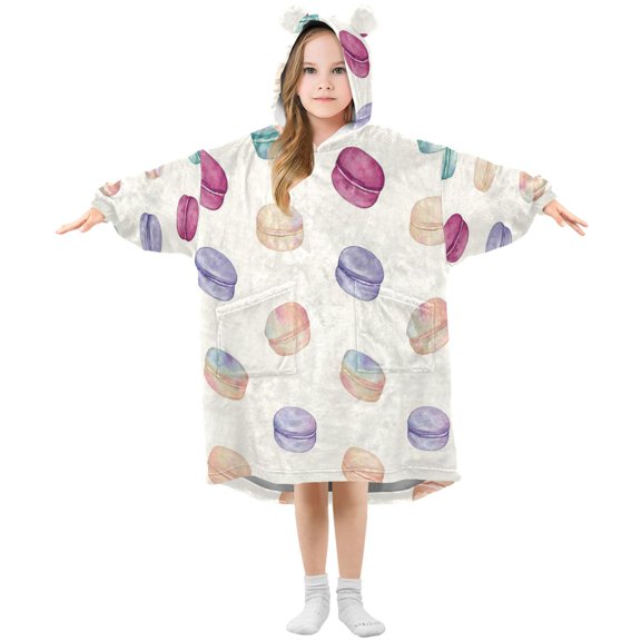 Kids Wearable Blanket Hoodie with 2 Pockets Macaron Pattern Oversize Blankets Sweatshirt for Children Small