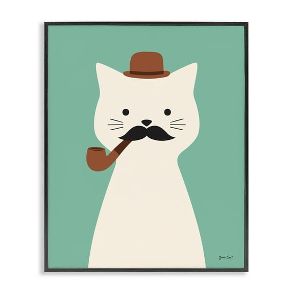 Stupell Industries Cat Smoking Pipe Animals Painting Black Framed Art Print Wall Art, 11 x 14