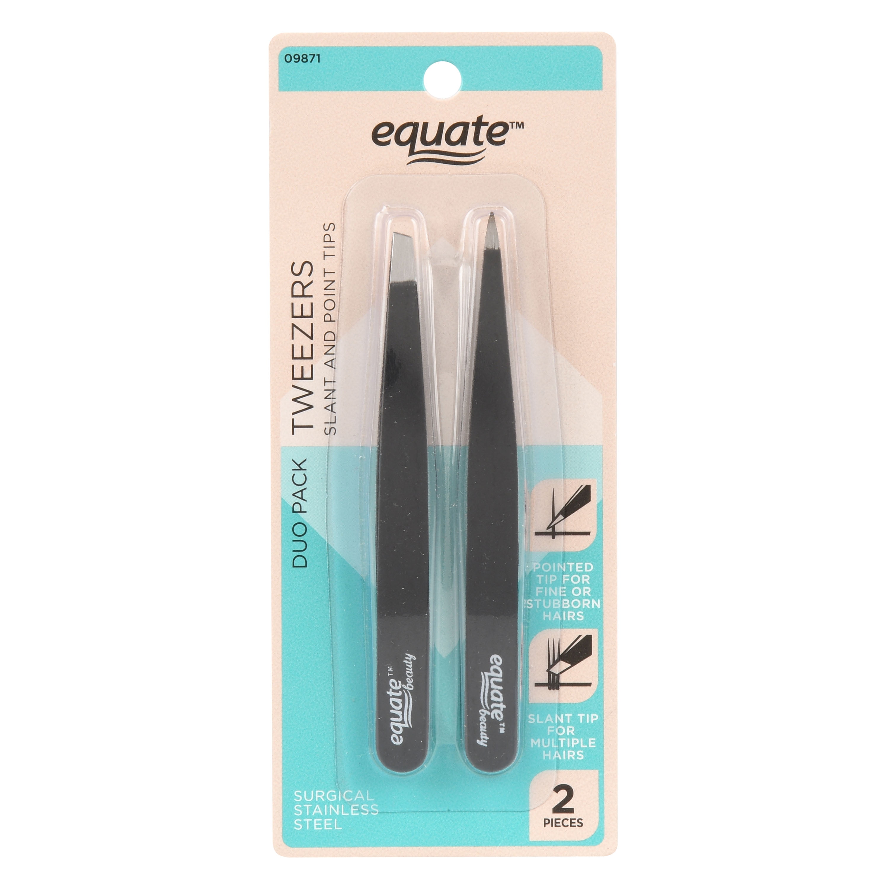 Equate Beauty Slant and Point Tip Tweezers, Duo Pack
