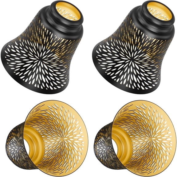 SWAIFDEE Black/Gold Chrysanthemum Bell Ceiling Fan Light Shades 4 Count