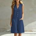 thumbnail image 5 of Binmer Women's Sleeveless V Neck Button Knee Length Romper with Pocket,Casual Summer Jumpsuit Navy,Women's Plus L, 5 of 8