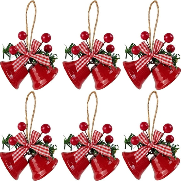6 Pcs Red Christmas Bells, Tree Hanging Ornament Metal Jingle Bells for Christmas Holiday Decoration