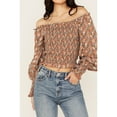 thumbnail image 3 of Rock  Roll Denim Ladies Floral Smocked Off Shoulder Rust Top BW51T02109, 3 of 4