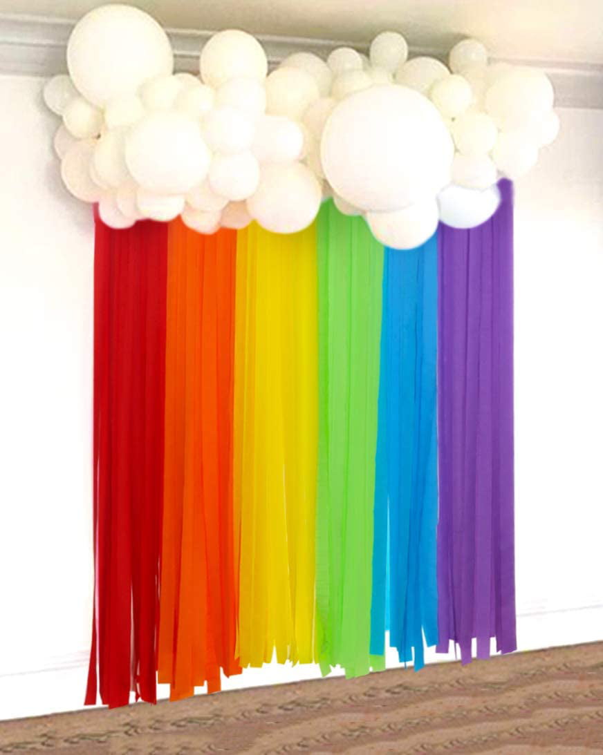 Rainbow Party Decorations Backdrop, Rainbow Color Crepe Paper Streamers 12