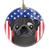 American Flag and Black Pug Ceramic Ornament