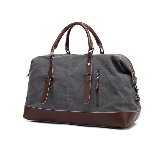 Wosthever Bolsa de viaje de lona impermeable con asa extraíble, bolsos de mano de cuero de vaca, bolsas de almacenamiento duraderas a la moda Mochilas de mochilero Gris