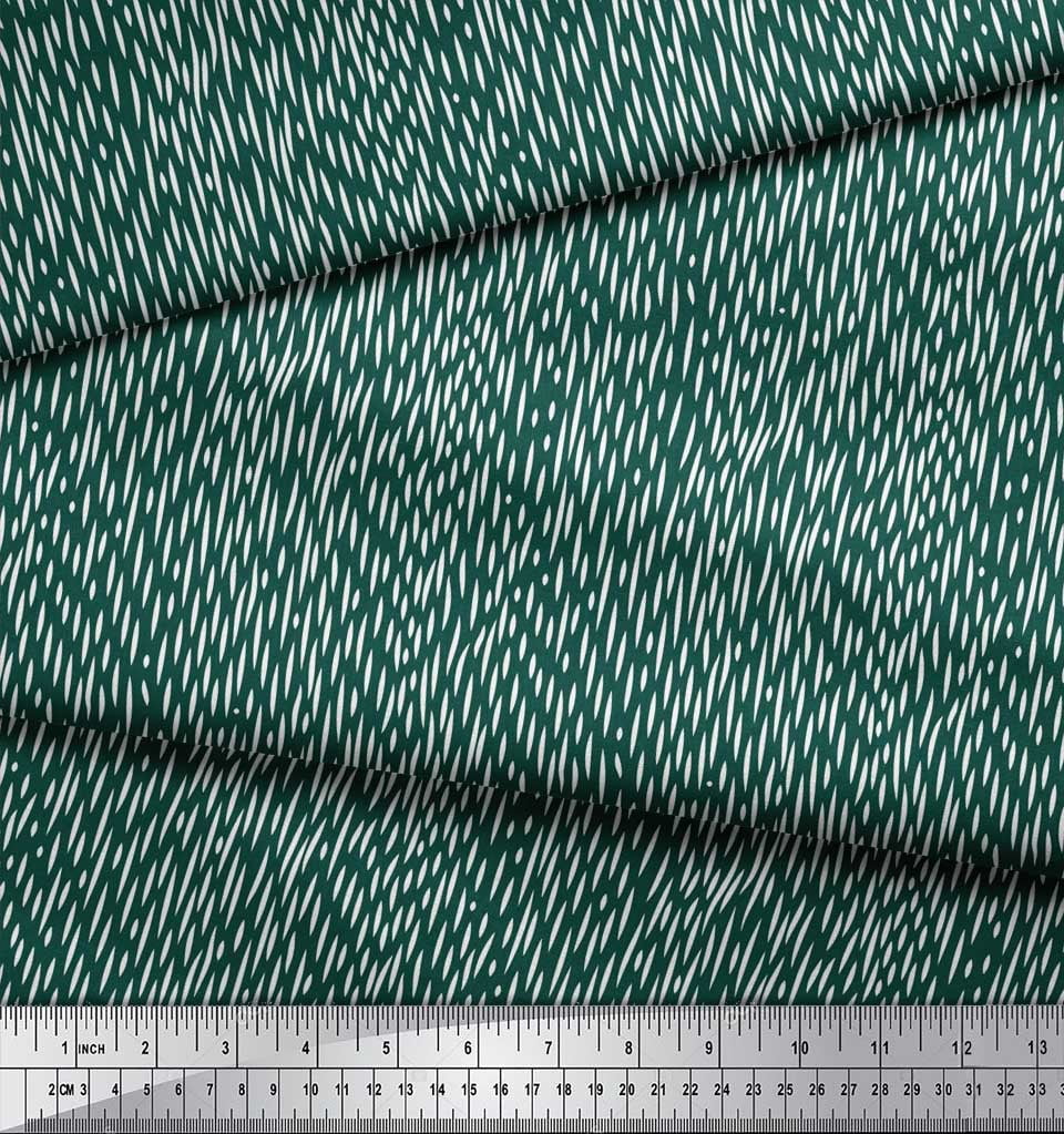 Soimoi Green Poly Georgette Fabric Brush Stroke Abstract Print Sewing Fabric Yard 52 Inch Wide