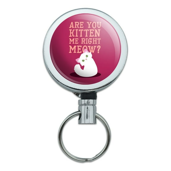 Are You Kitten Me Right Meow Cat Heavy Duty Metal Retractable Reel ID Badge Key Card Tag Holder with Belt Clip