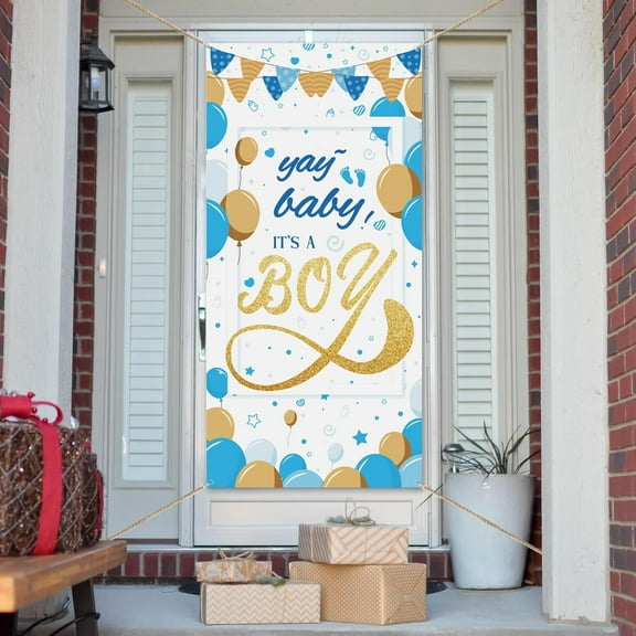 1 Pc Baby Shower Party Door Cover Decorations Yay Baby Its a Boy Sign Banner Door Banner Background Fabric